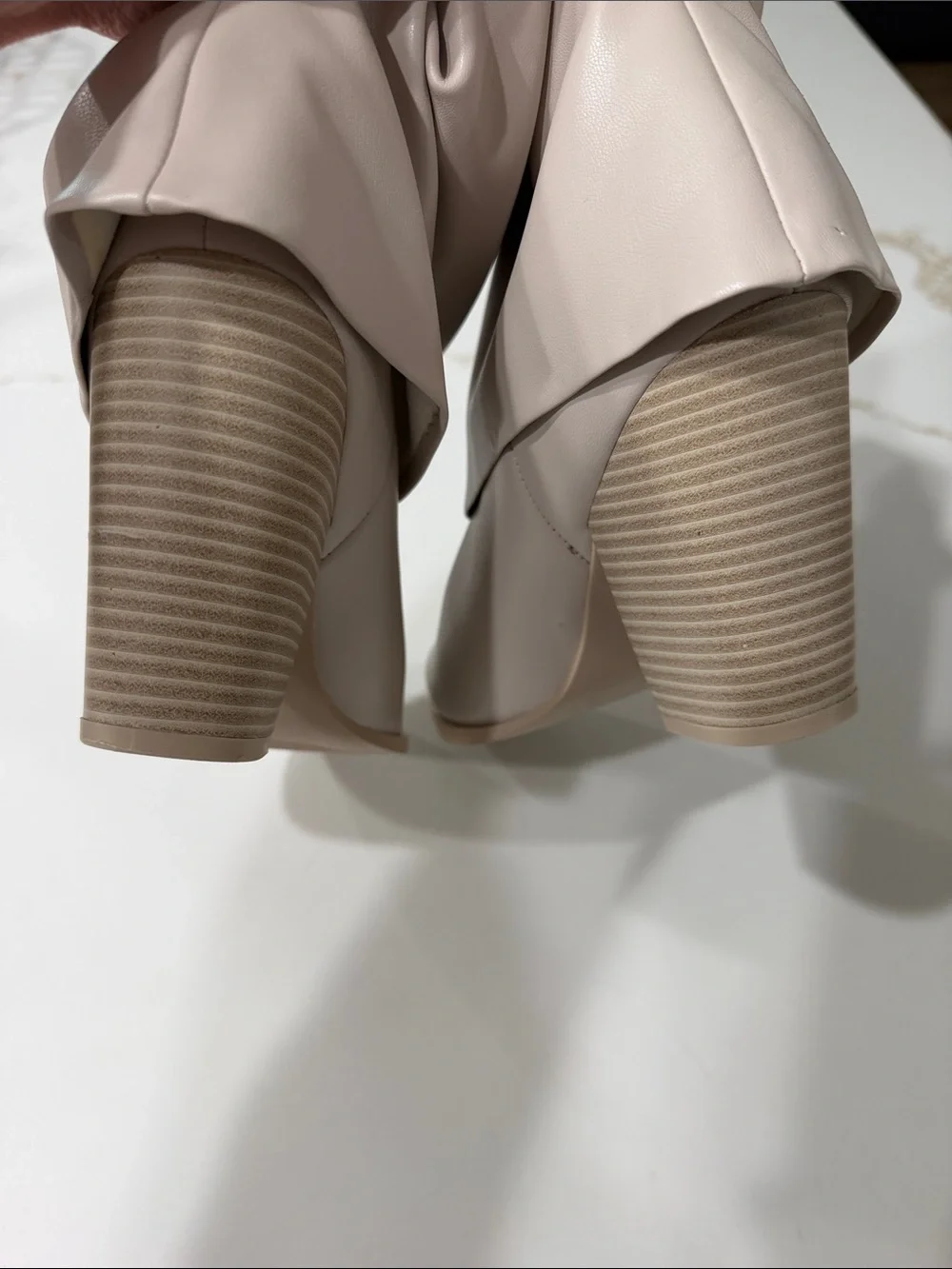 Steve Madden Liddy Women's Fold-Over Ankle Boots Block Heel in Bone 9
